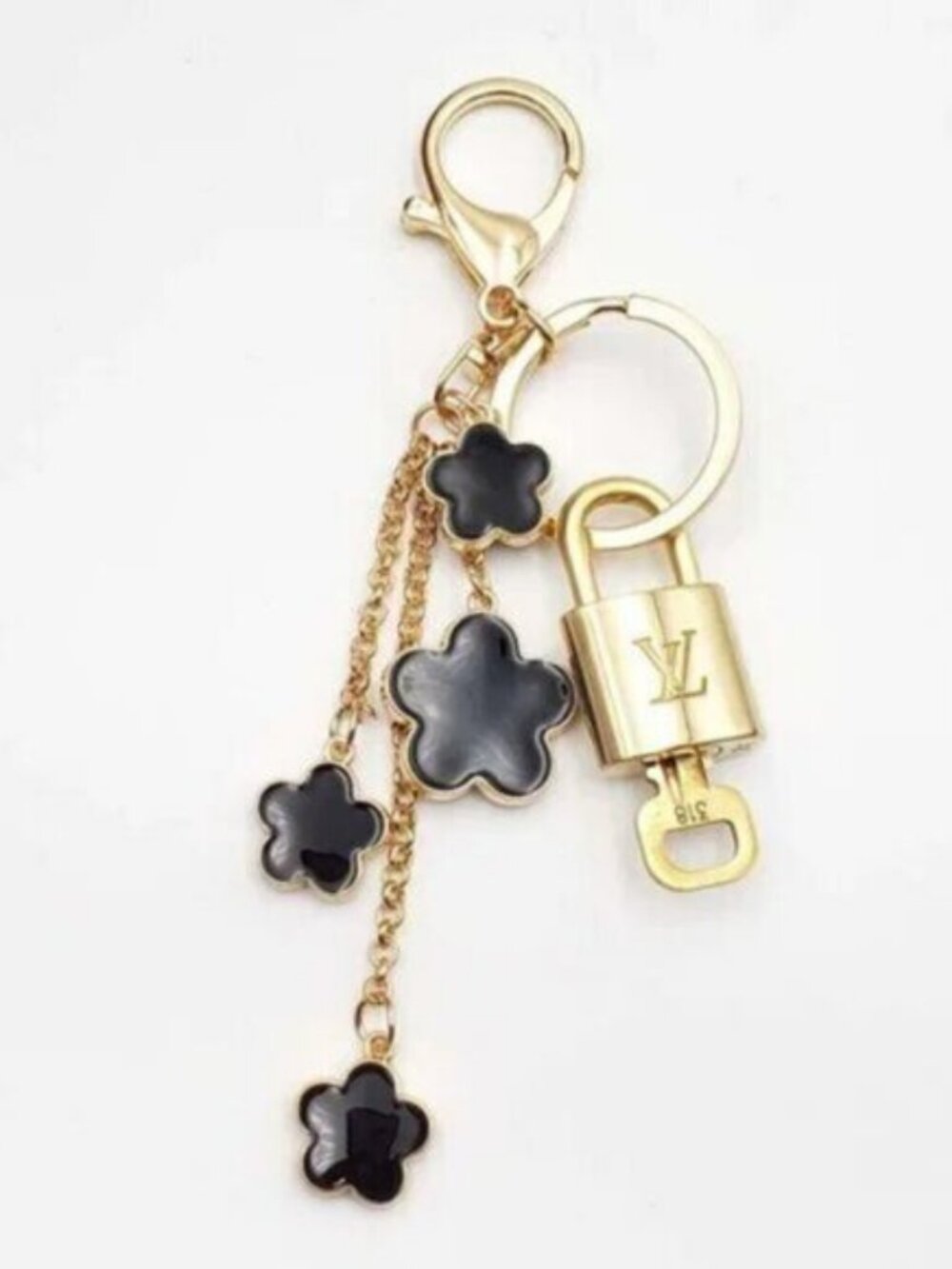 Authentic Louis Vuitton Gold Lock 🔒 Keychain Bag Unbranded Flower Charm LV